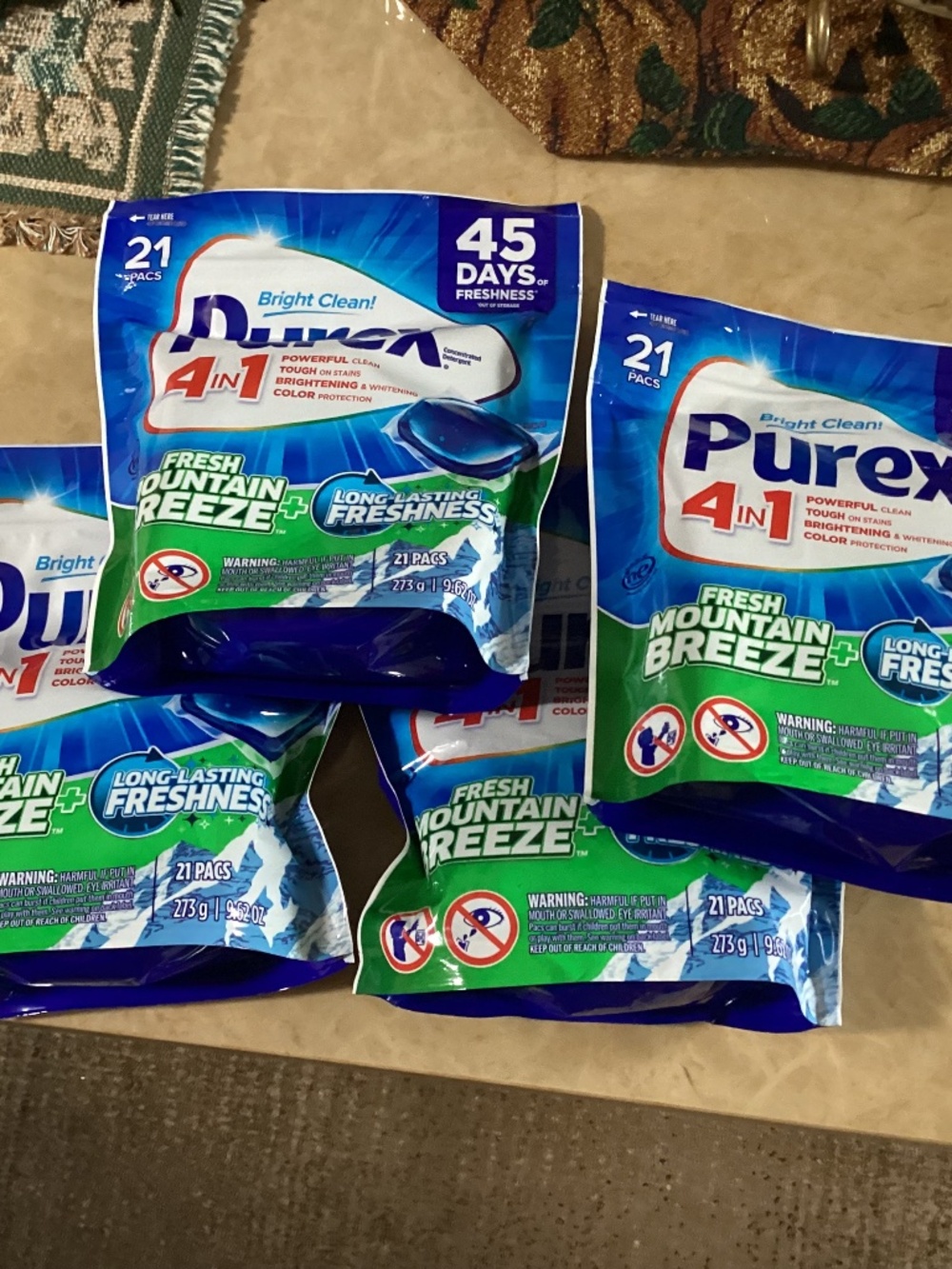 Purex 4 in 1 laundry detergent pacs in Fresh Mountain Breeze scent NEW 4 packs